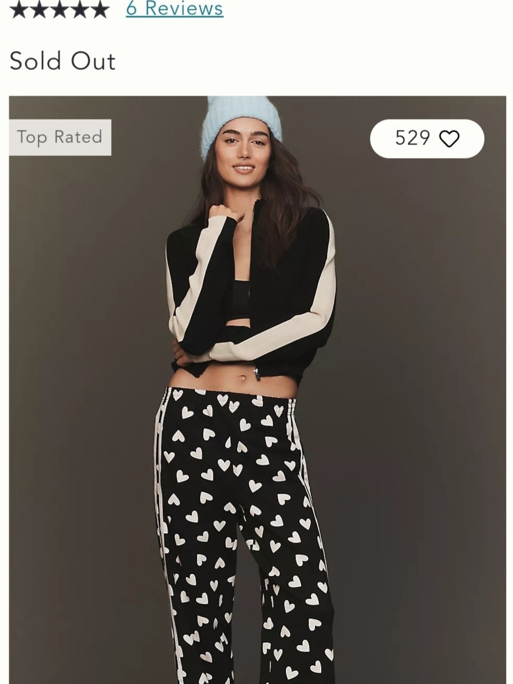 Anthropolgie Beach Riot Black with Cream Hearts Track Pants Size L  NWT Sold Out